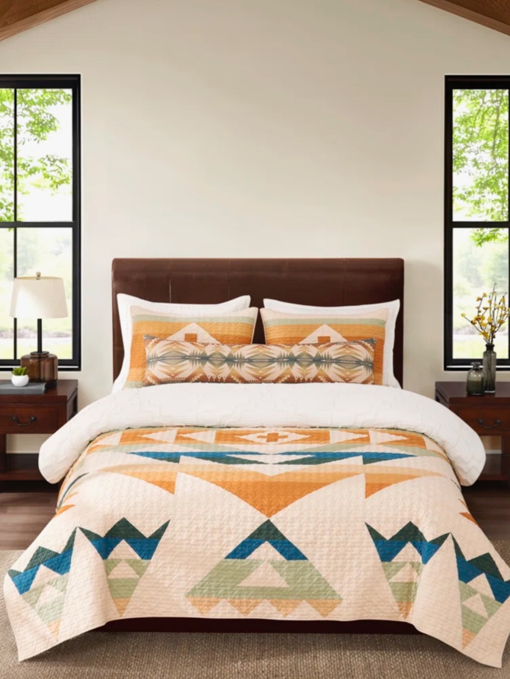 Pendleton Solstice Canyon 3pc Quilt & Shams Set 90” X  92” Tan Multi 100% Cotton - Picture 14 of 14